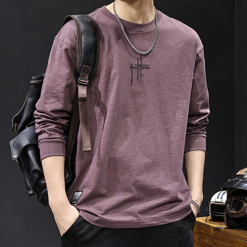 MR.MUDI/穆迪先生美式复古2025新款长袖t恤男春秋款竹节纯棉圆领