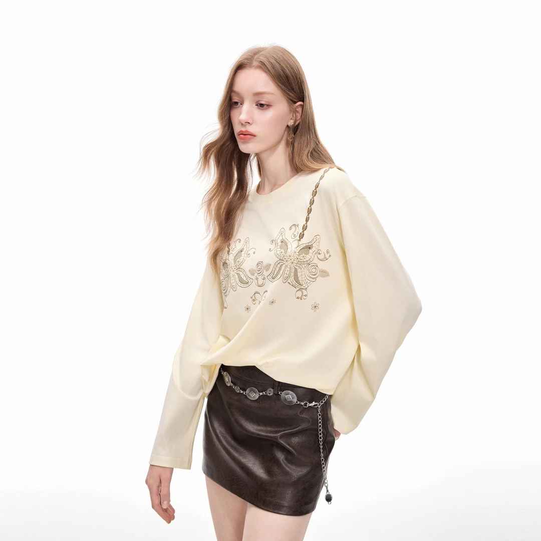 MISSCOCOON可可尼打底上衣女2025秋季新款波禧风圆领长袖T恤