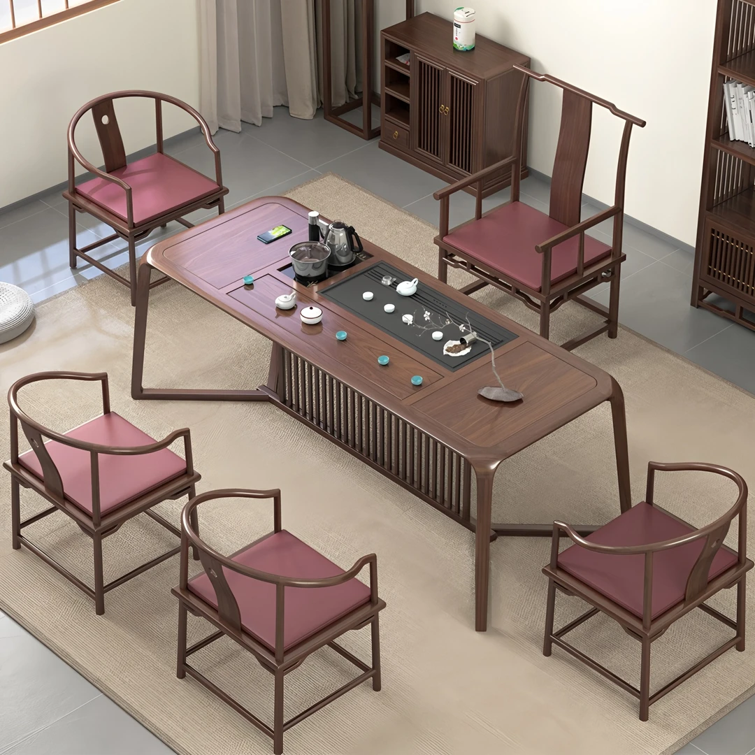 新中式黑胡桃木茶桌椅组合家用办公简约茶几客厅功夫茶台一整套