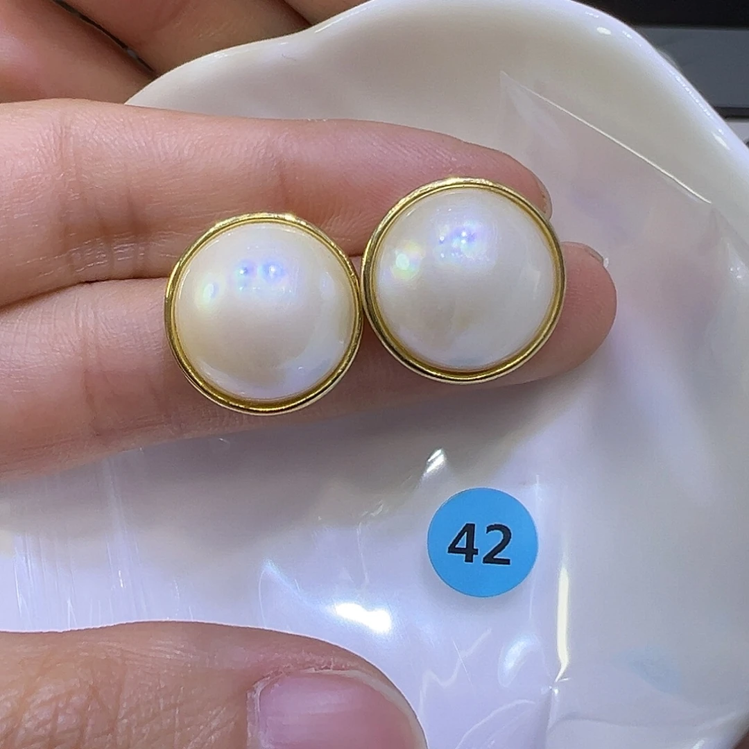 耳饰银S925镶嵌拼合珍珠（马贝珠）