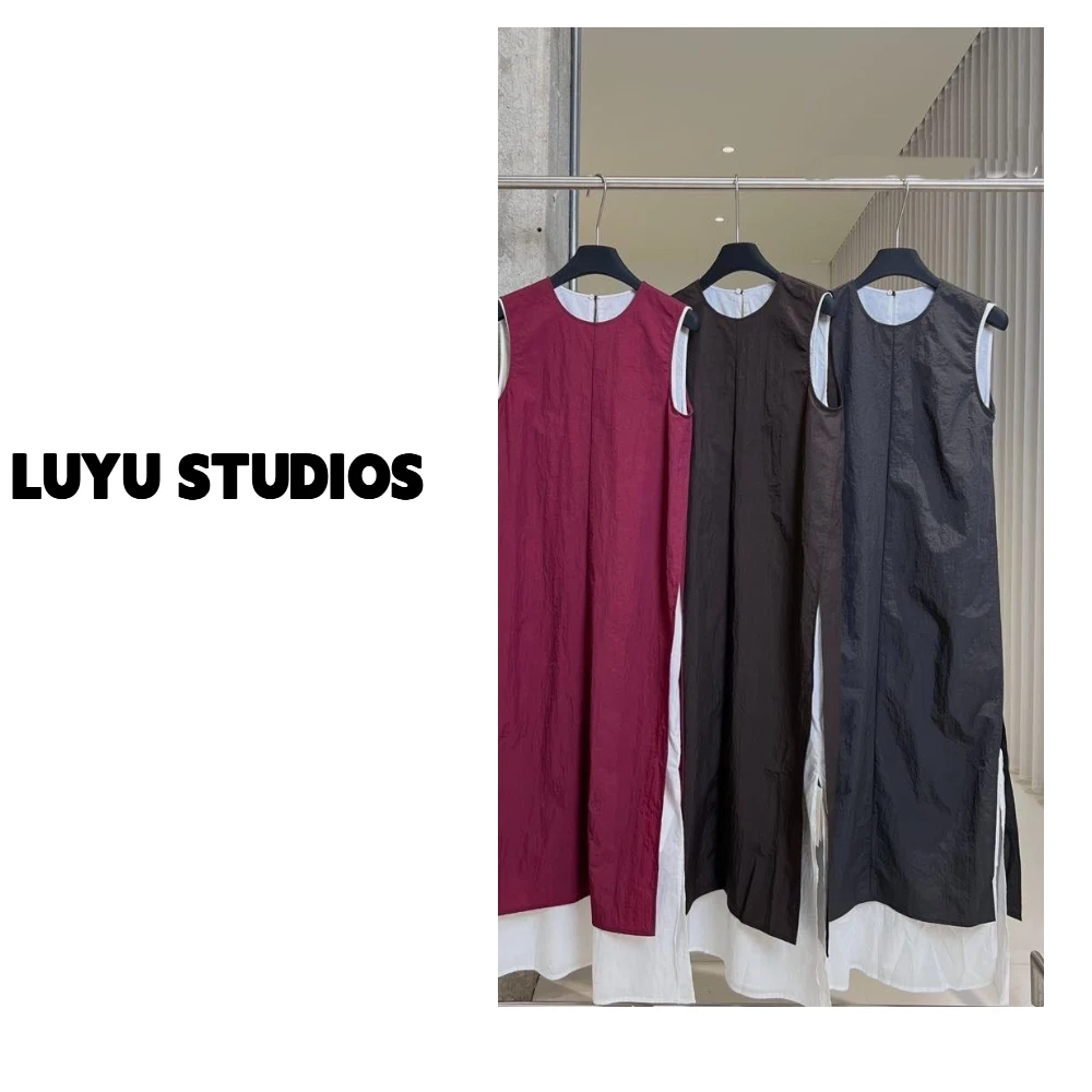 LUYU 新款拼色设计感时尚百搭长款连衣裙