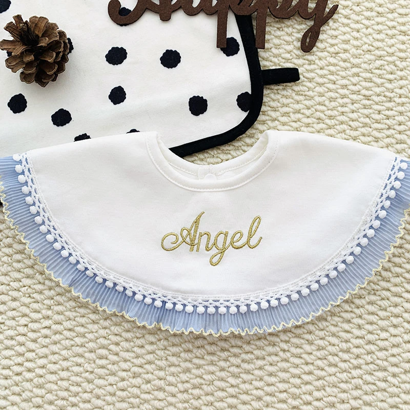 ins韩版蕾丝婴儿口水巾棉质大花边围嘴女童公主风甜美JC189