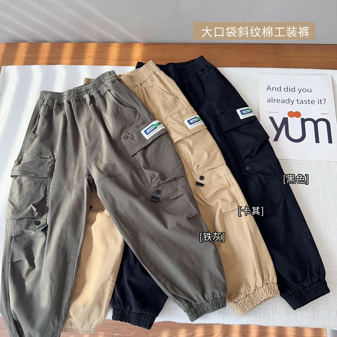 【弹力工装裤】儿童中大童贴布工装裤百搭款洋气长裤中大童潮25097