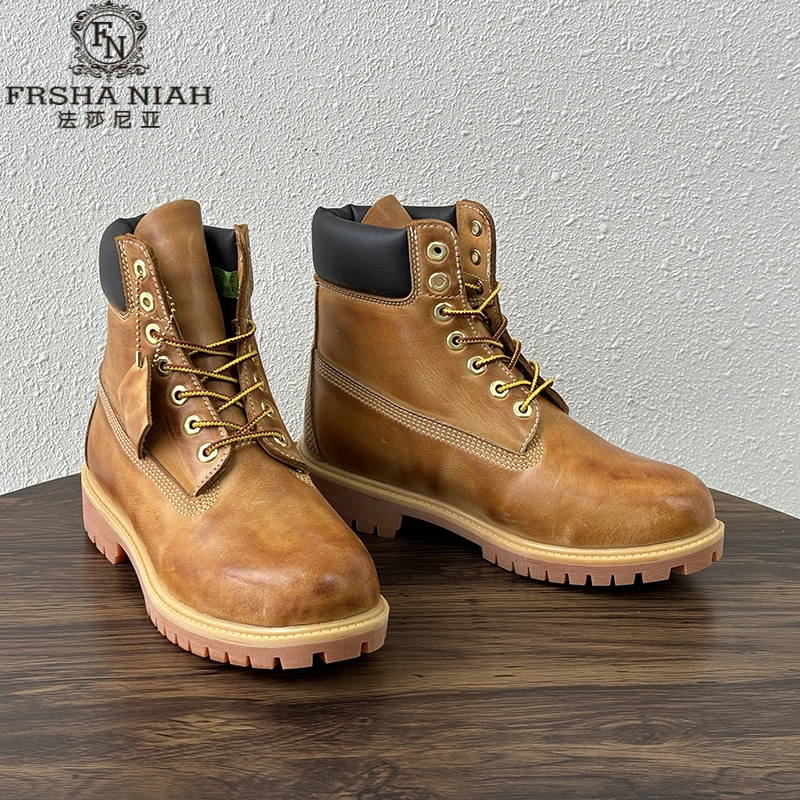 法莎尼亚手工复古擦色大黄靴男款马丁靴新男士户外工装厚底马丁靴