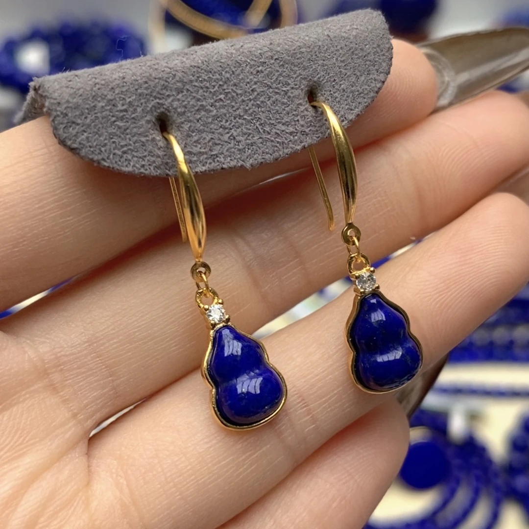 青金石银S925镀金镶嵌耳饰