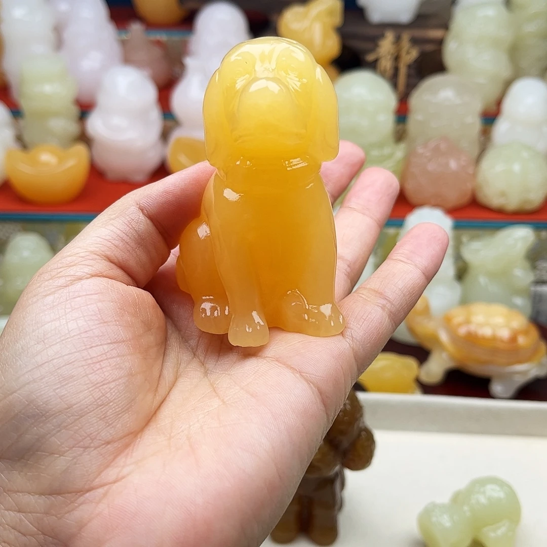 哈***福石材旺财手把摆件