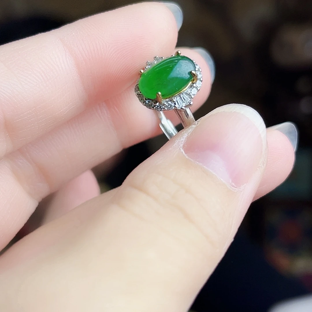 翡翠银S925镶嵌颈饰戒指