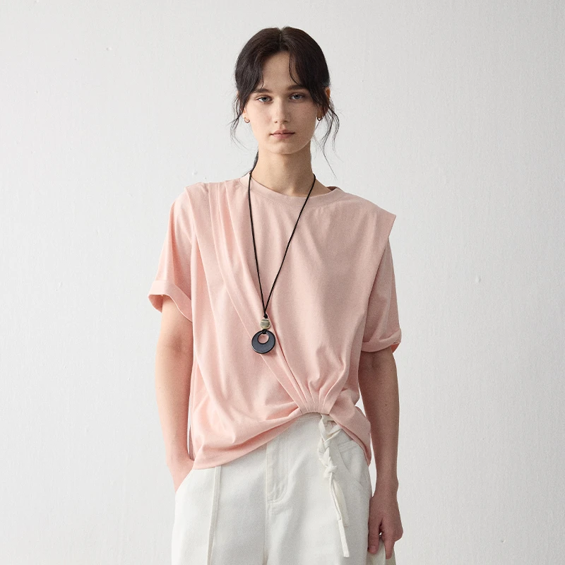 MSLAN扭结系列 个性百搭正肩短袖雪花棉通勤纯色截短T恤MHBN519