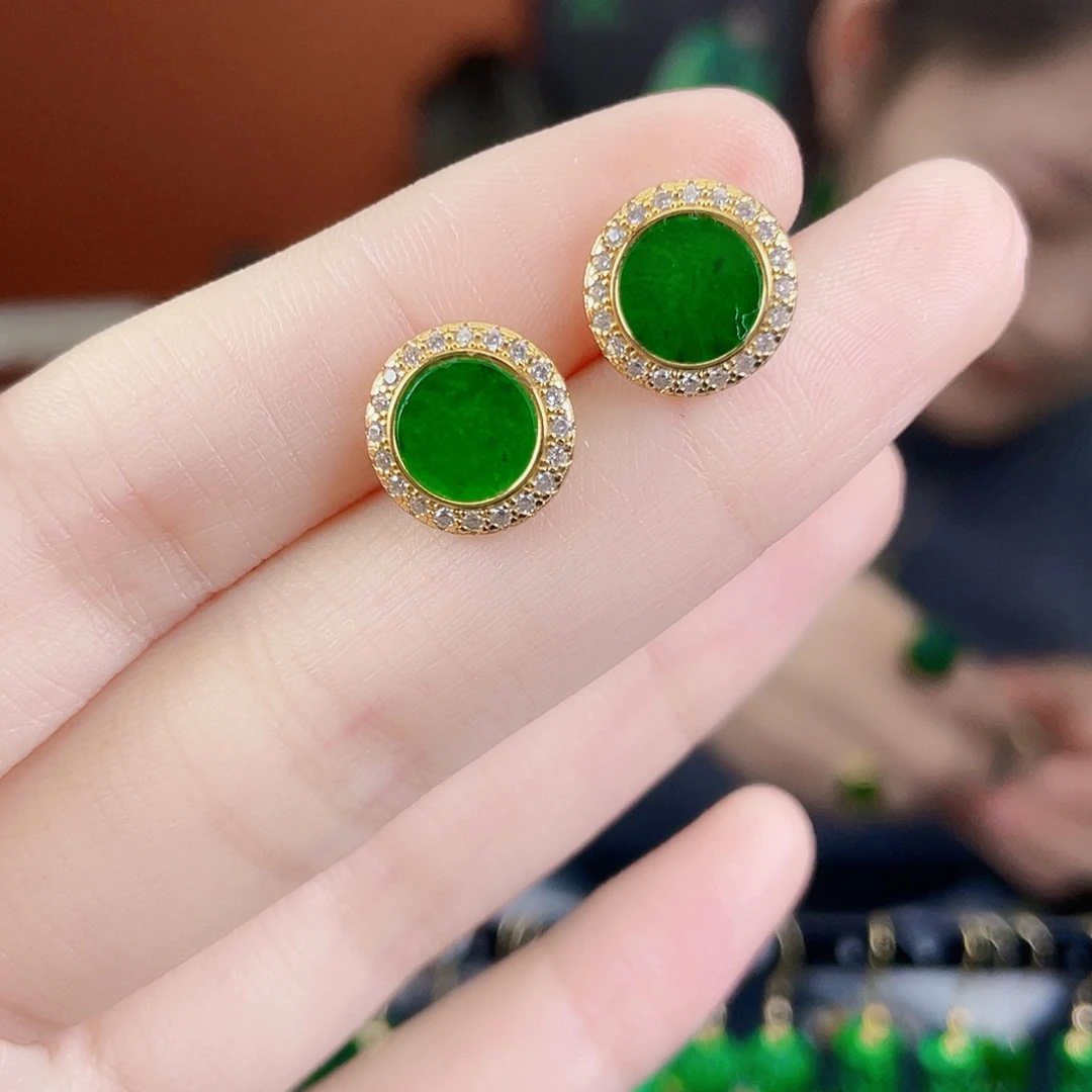 翡翠银S925镶嵌耳饰