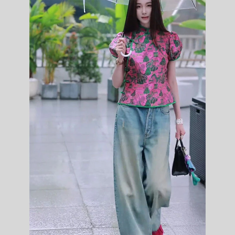 新中式女装中国风年轻款盘扣短袖洋气女2025夏季新款上衣小衫女款