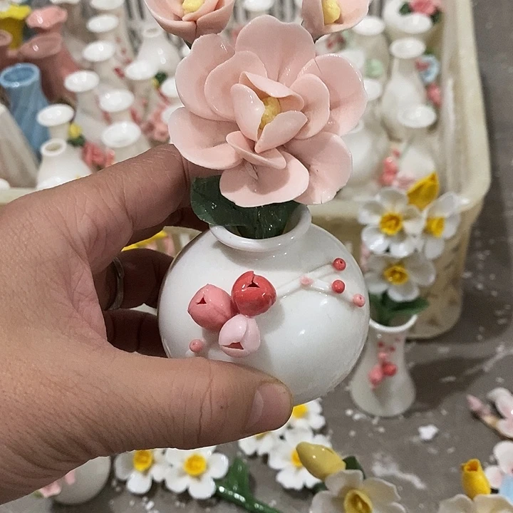 瓷片纯手工陶瓷花摆件瑕
