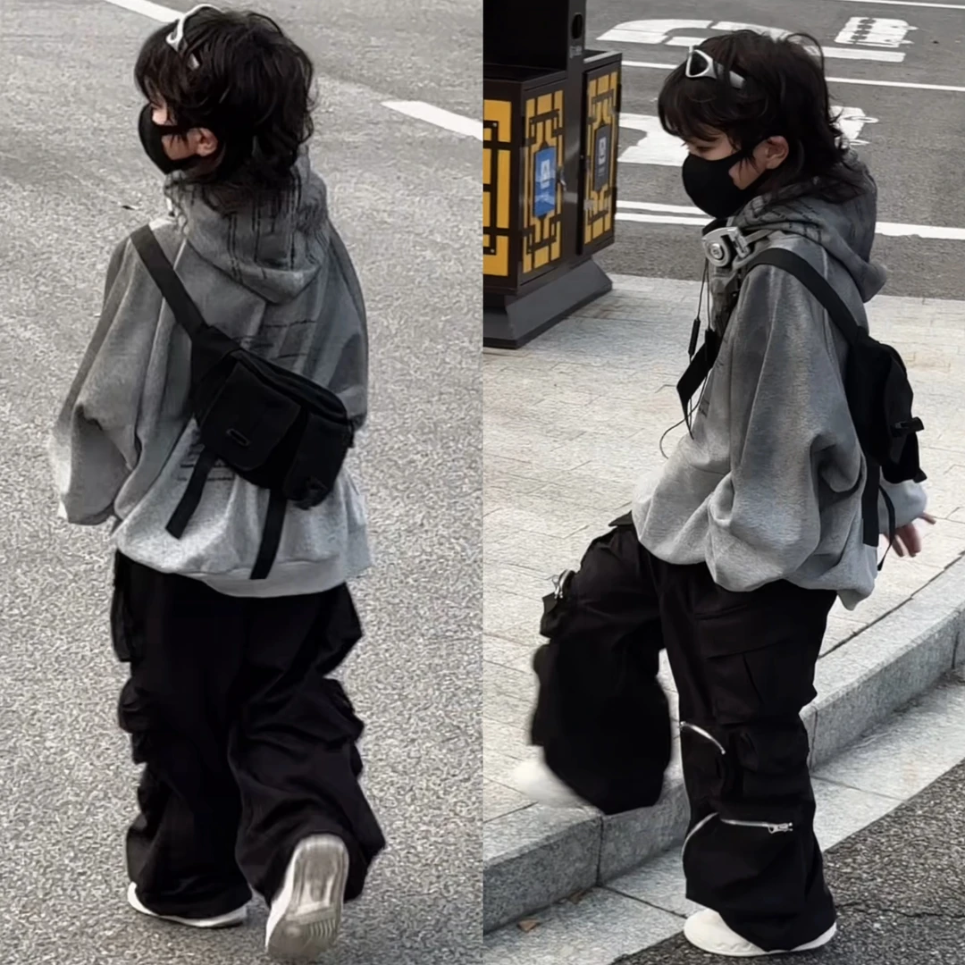 乐乐家儿童潮酷渐变色废土风街舞连帽卫衣中大童嘻哈宽松慵懒风