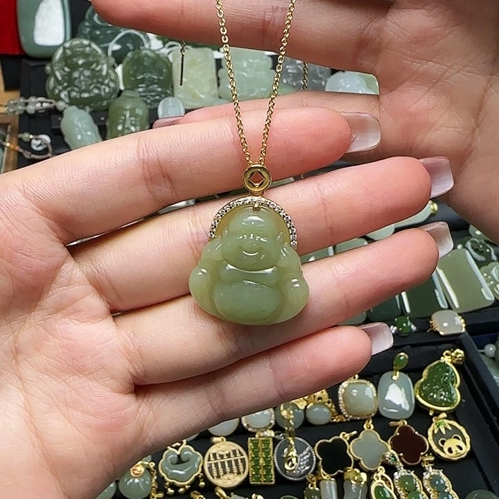 颈饰银S925镶嵌和田玉送链子送绳