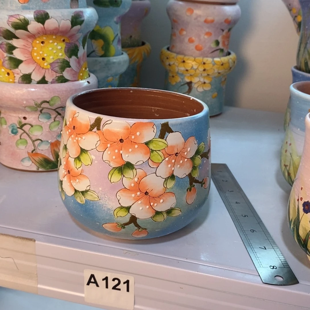 紫砂花盆菩**后红陶手绘花盆