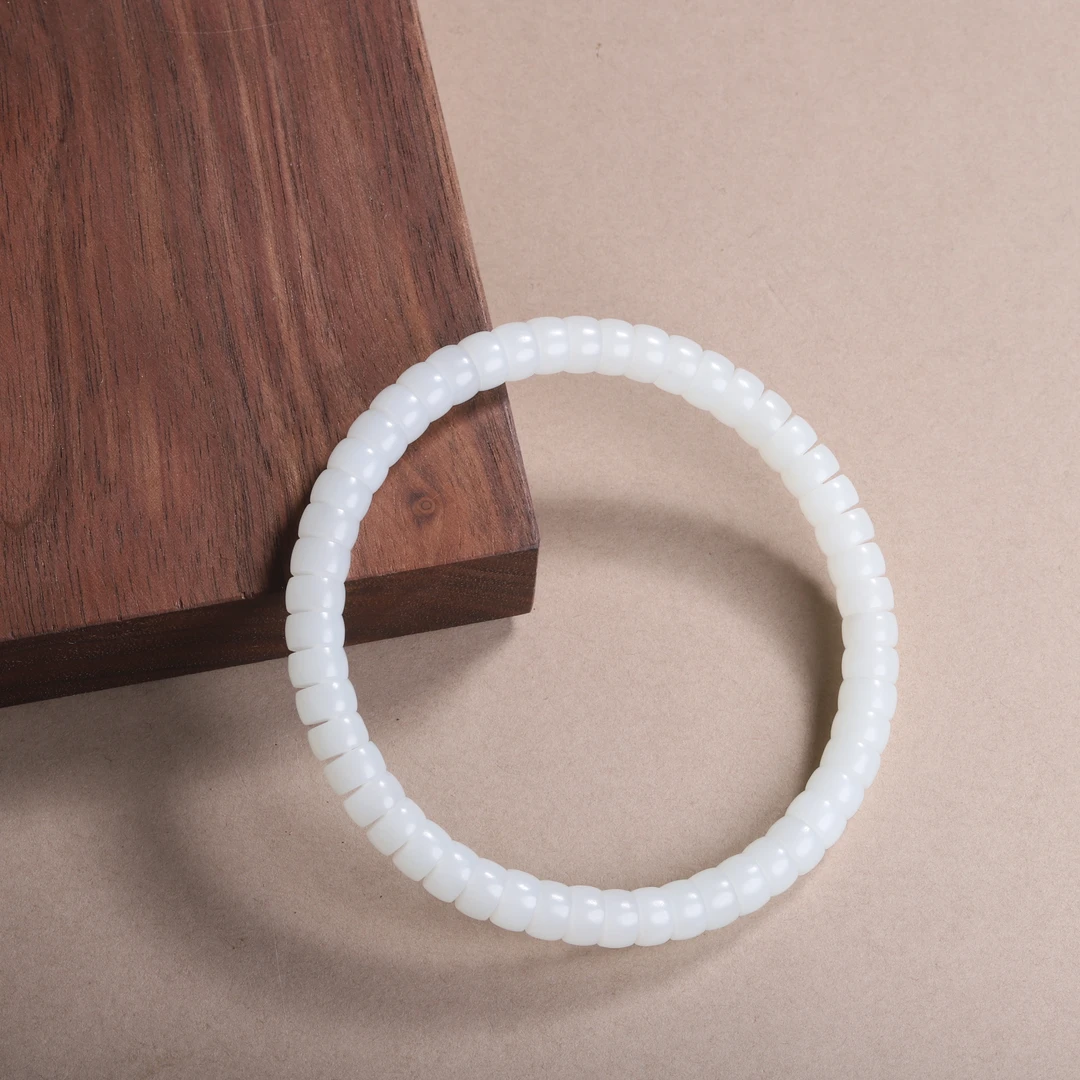 【汪氏精品】和田玉白玉新疆油润药片直切 6.5*3.5mm手串 1615-G4