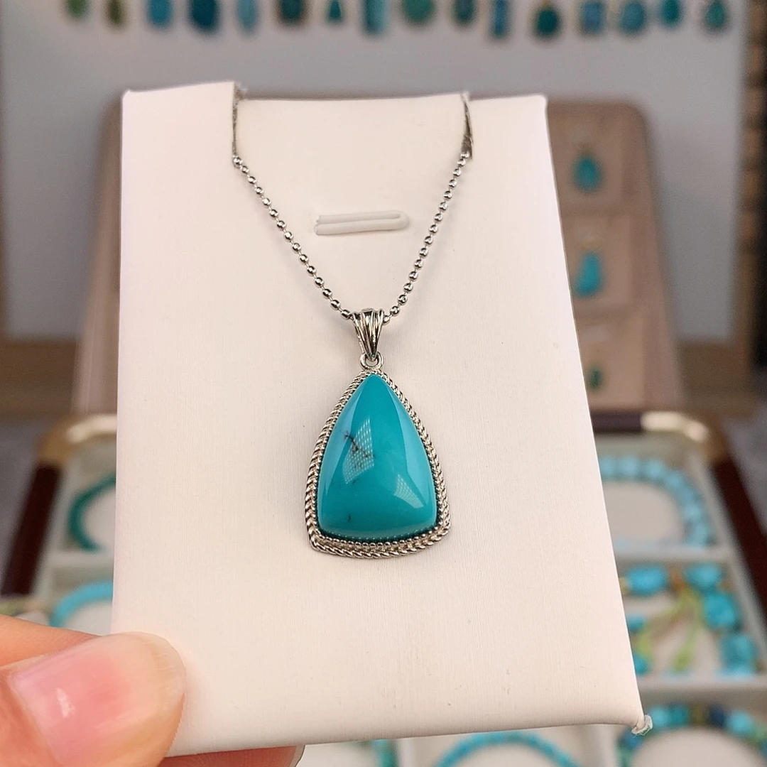 绿松石银S925镶嵌吊坠(不含链)