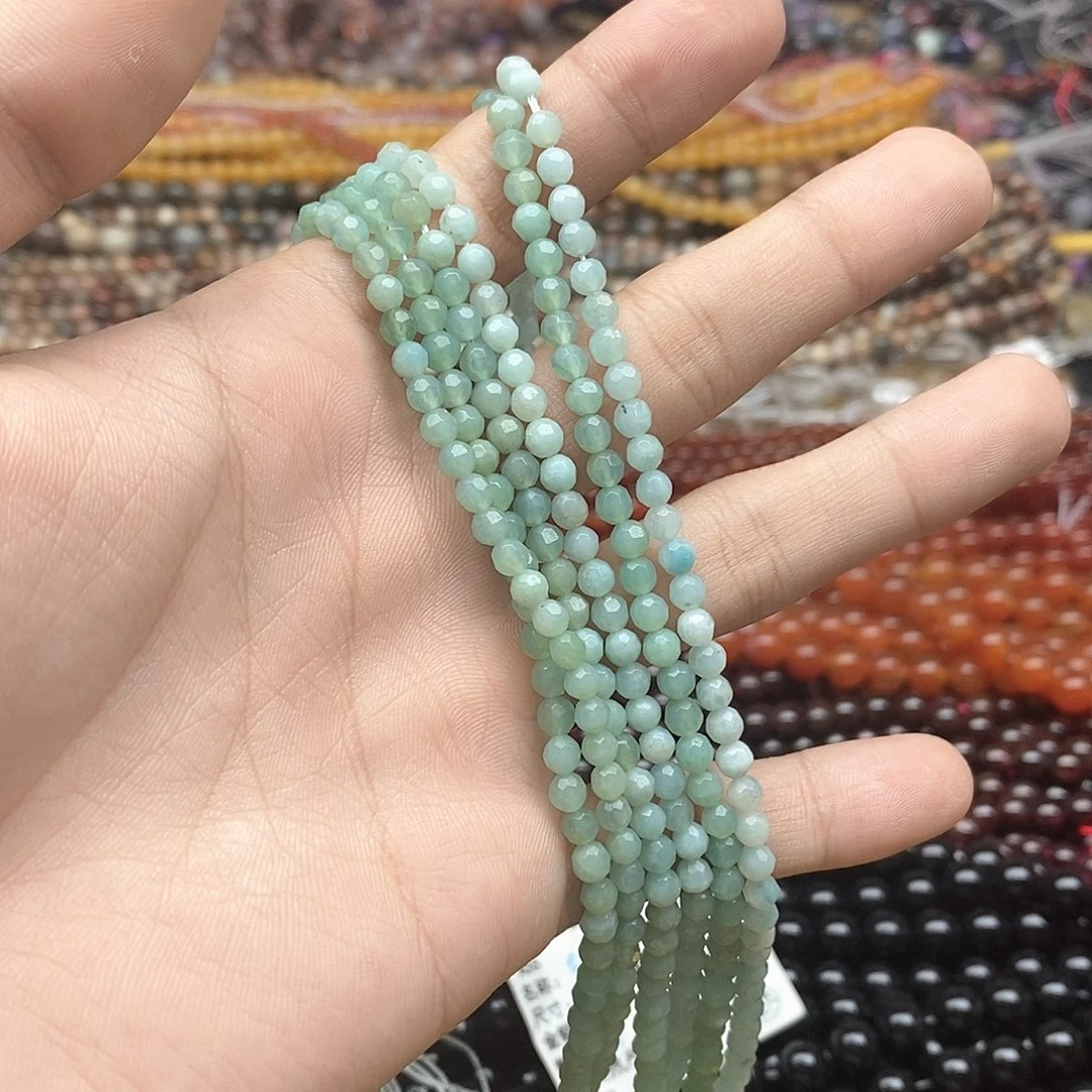 玛瑙/玉髓未镶嵌珠宝半成品一条天然4mm切面天河石圆珠