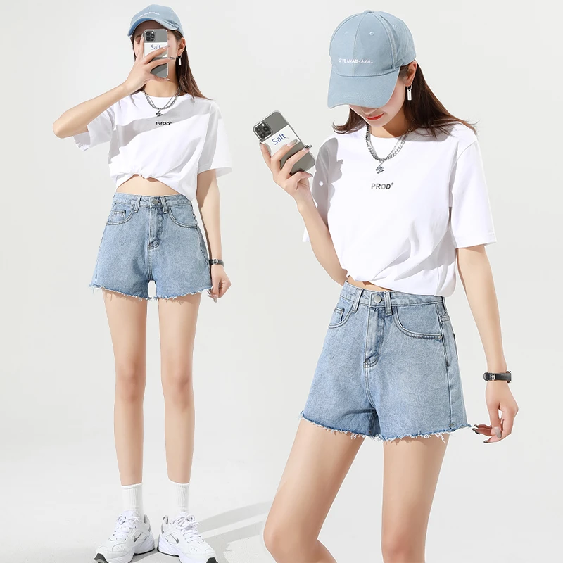 浅色牛仔短裤夏季薄款2025新款高腰米老鼠图案显瘦小个子宽松裤子