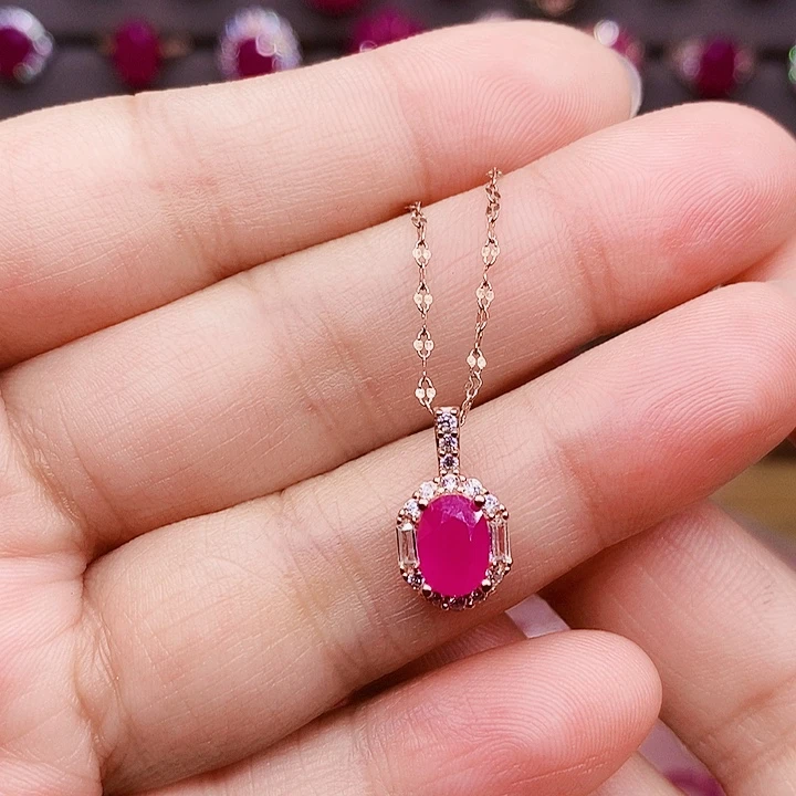 银S925镶嵌红宝石颈饰