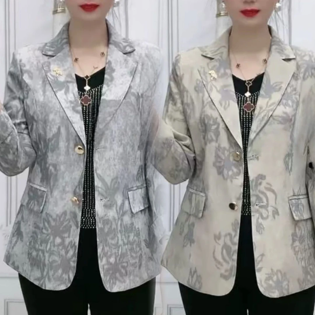 妈妈装新中式提花西装外套女H春夏新款气质减龄百搭显瘦薄款上衣