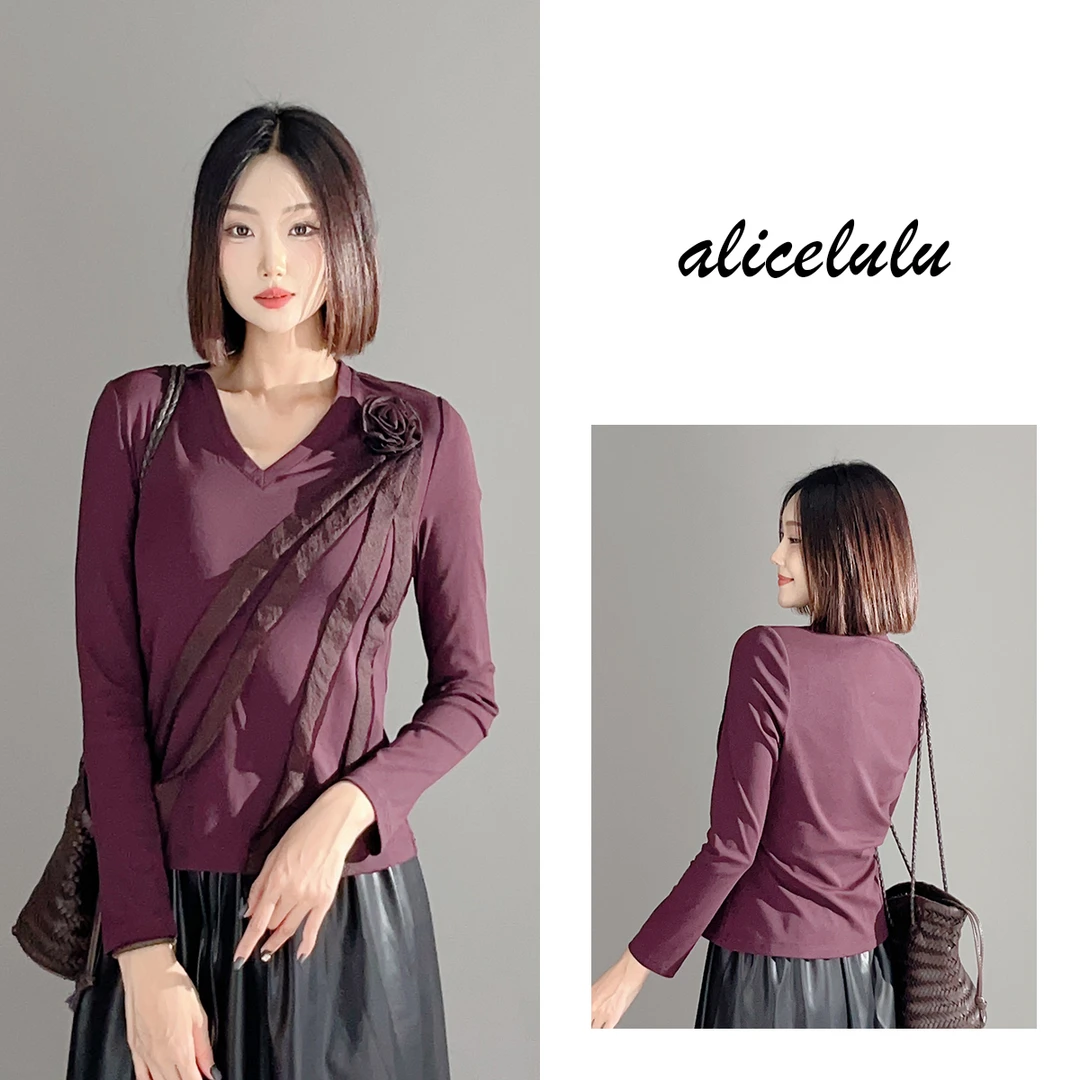 1 ALICE 山茶绽放衬衫 手工捏褶 魅惑暗紫 S2140452L