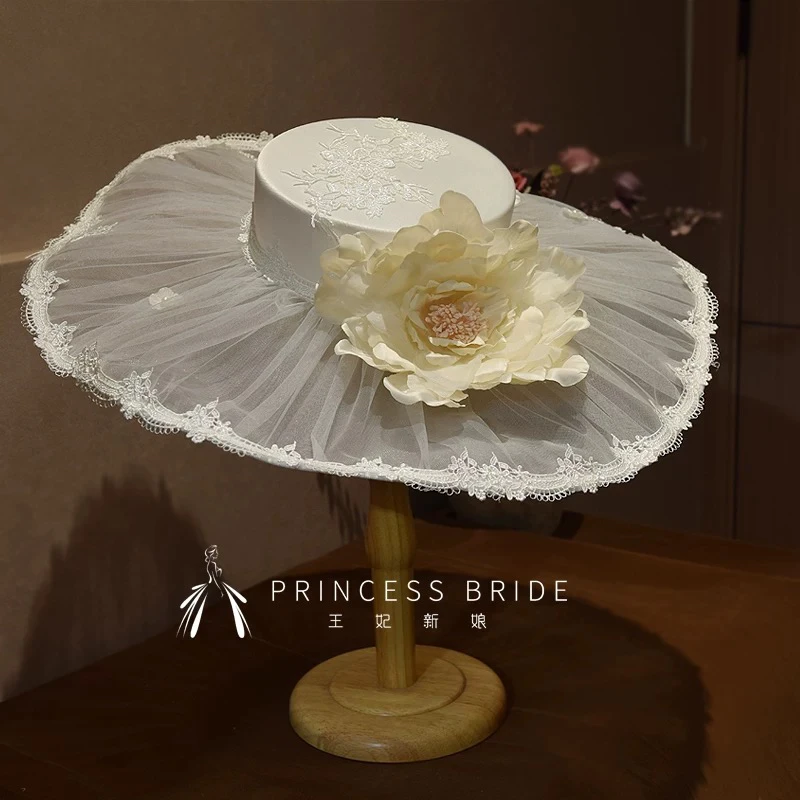 法式优雅头纱花朵仙美新娘礼帽头饰外景婚纱照影楼旅拍造型帽子女