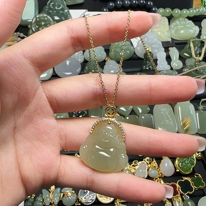 颈饰银S925镶嵌和田玉送链子送绳