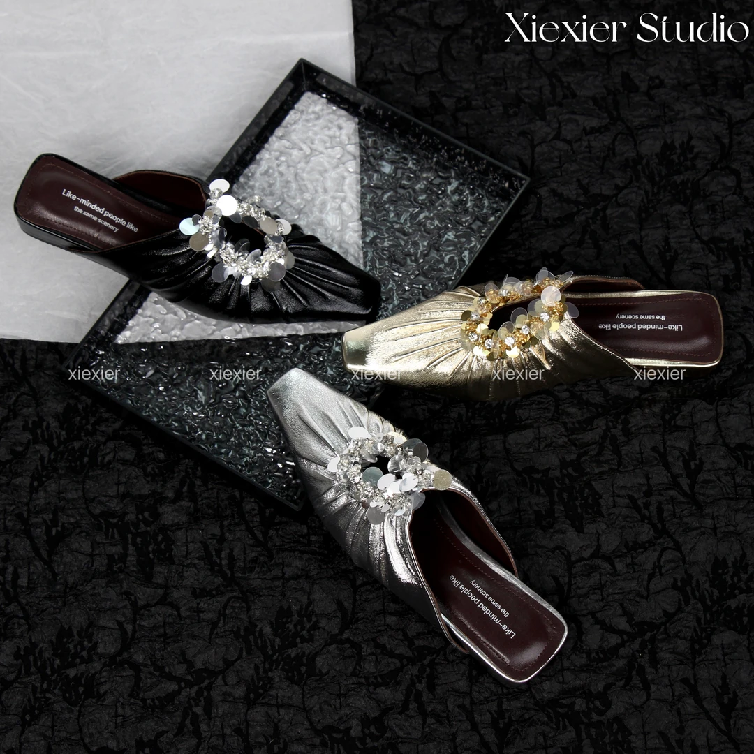 谢喜儿 | 春夏新款闪耀银河方头一脚蹬拖鞋