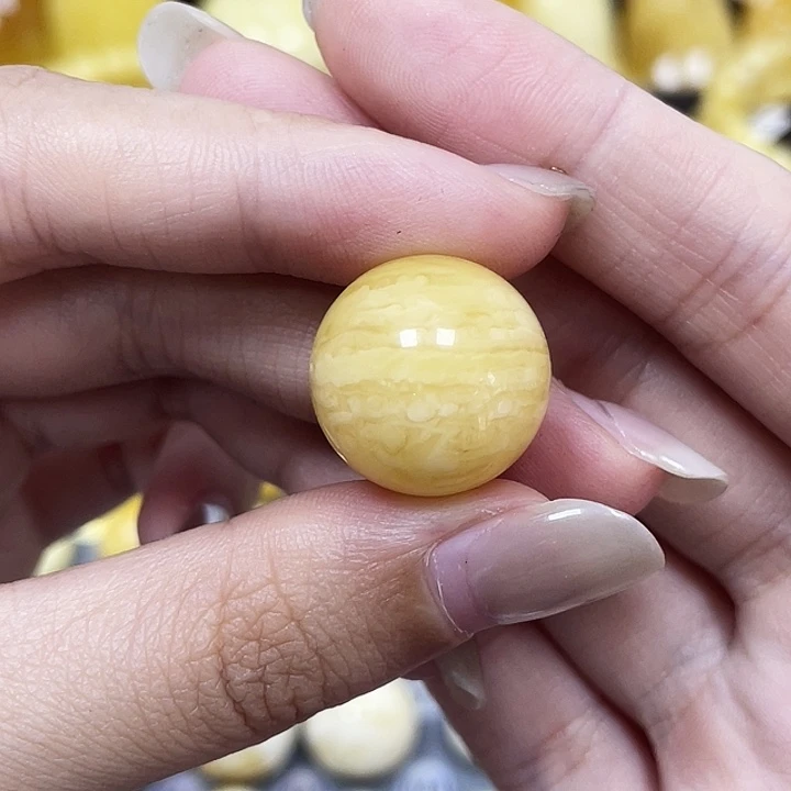 琥珀未镶嵌裸石17.4mm浓蜡虎皮圆珠瑕 069