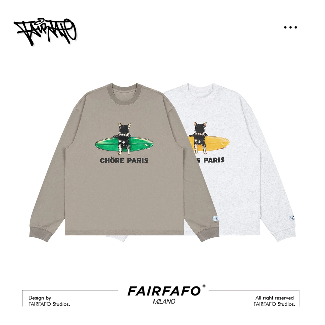 FAIRFAFO林肉肉【冲浪小狗长袖】CXAL4C174宽松印花卡通圆领长袖