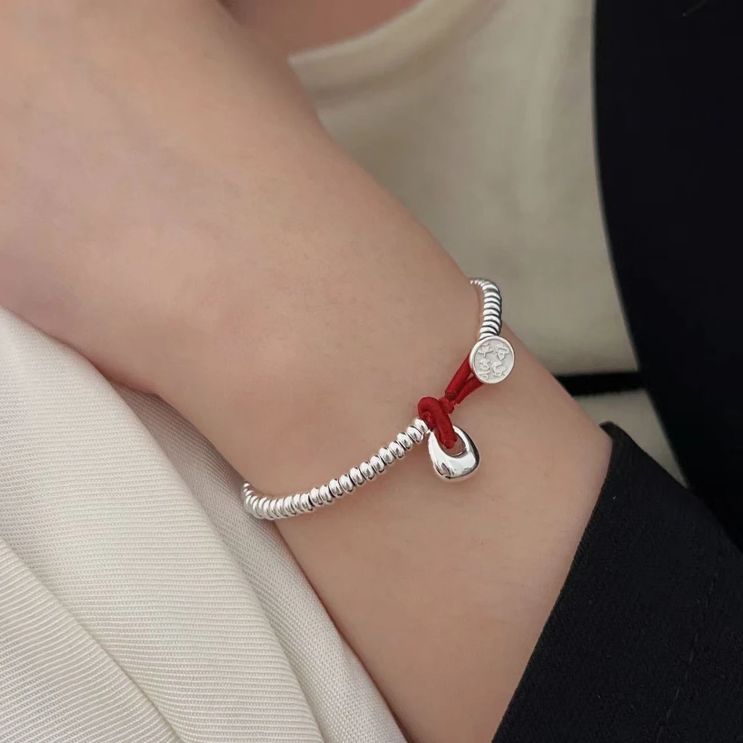 足银手链 999.9银手工编织平安喜乐手链女国潮风红盘缠