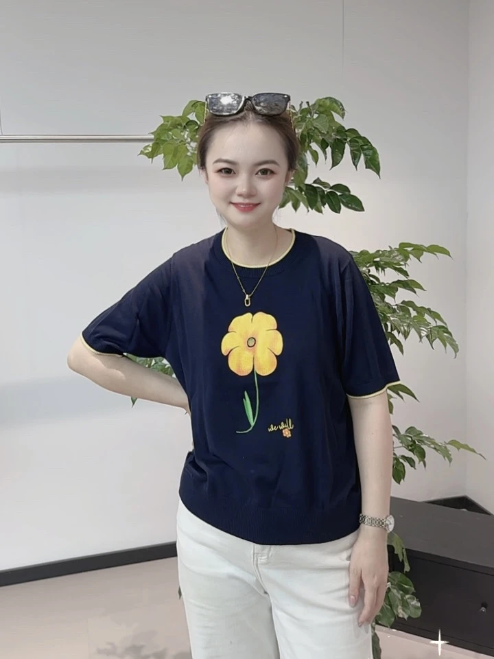 气质圆领针织开衫夏季女款轻薄显瘦短袖外搭上衣T恤