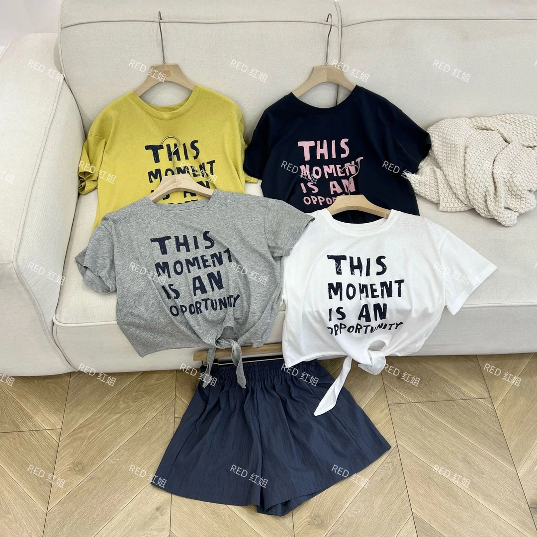 打褶设计~2025新款女士轻薄透气棉质韩版气质短袖T恤28088