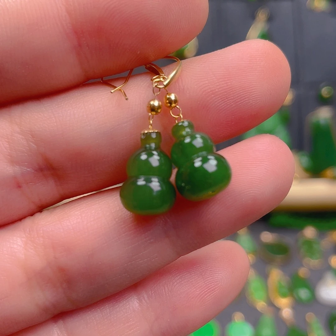 和田玉18K金镶嵌耳饰598