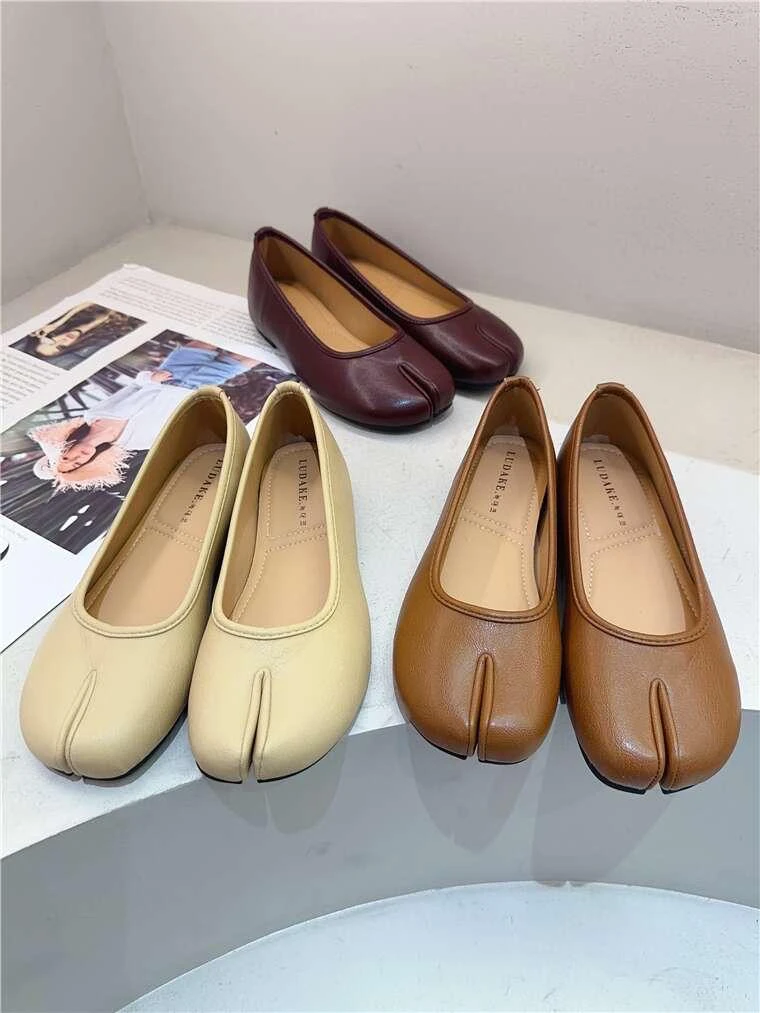 内增高分趾鞋女2025春款软皮浅口一脚蹬猪蹄鞋软底复古单鞋6885