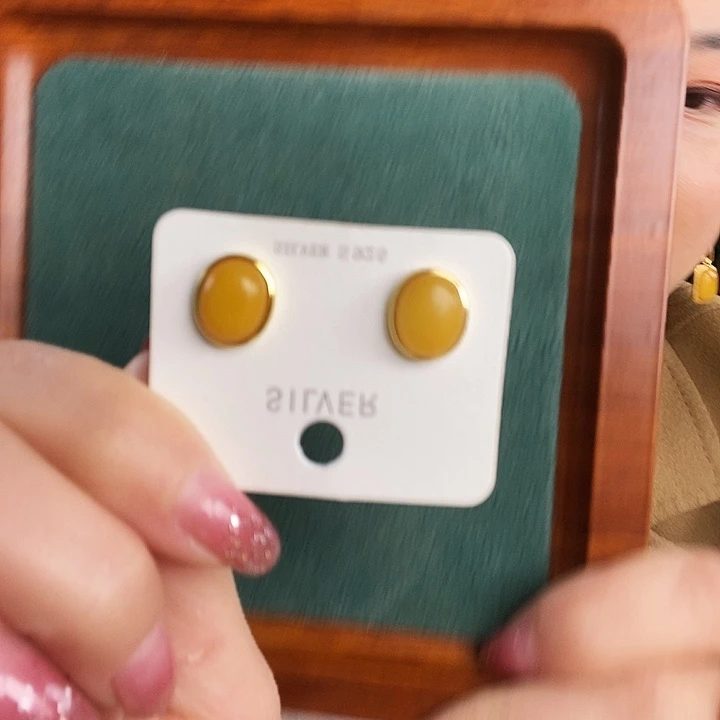 蜜蜡银S925镶嵌耳饰耳钉