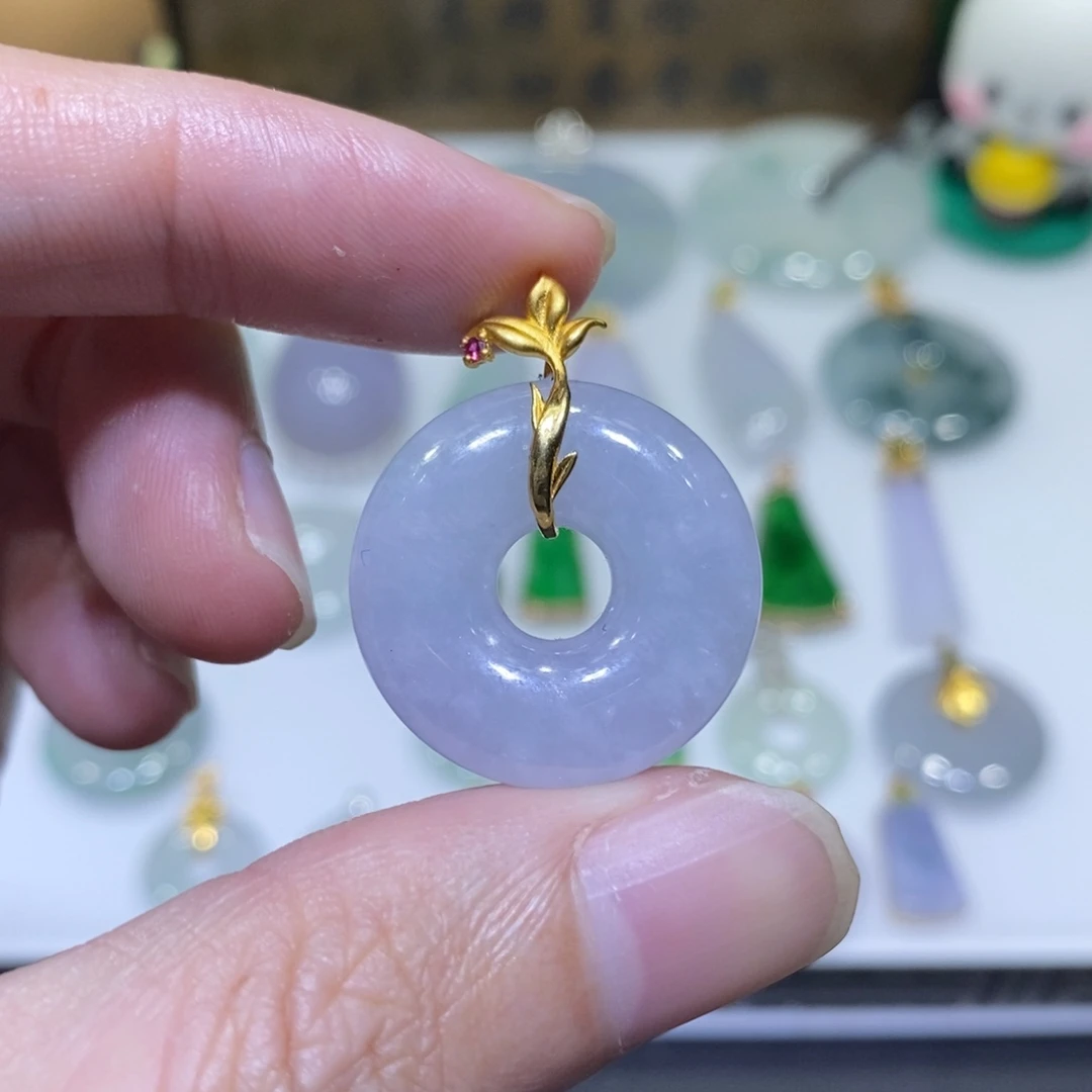 翡翠18K金镶嵌吊坠(不含链)