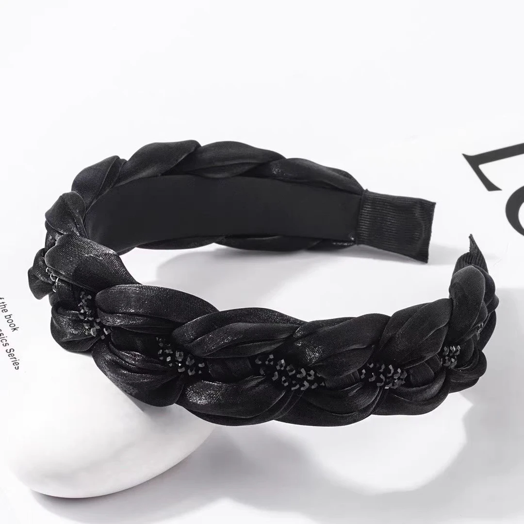 【丘比特之恋】宽边气质发卡编制水晶颅顶发箍黑色精致头箍简约女