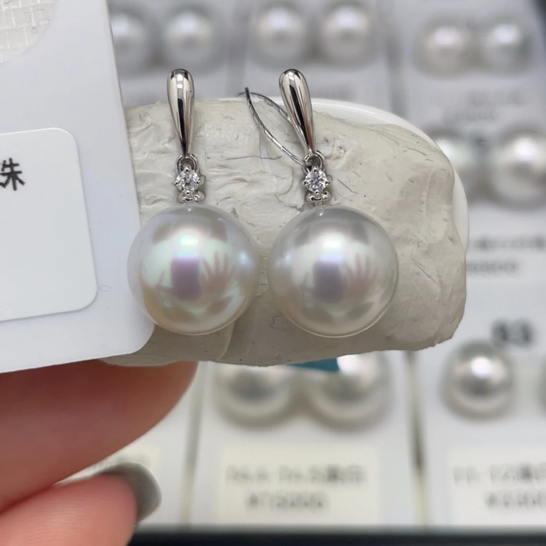 定制海水珍珠9K金镶嵌发饰10-11mm澳白对珠何