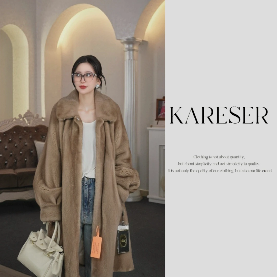 【貂依】 海宁皮草天鹅绒整貂进口水貂外套长款22058