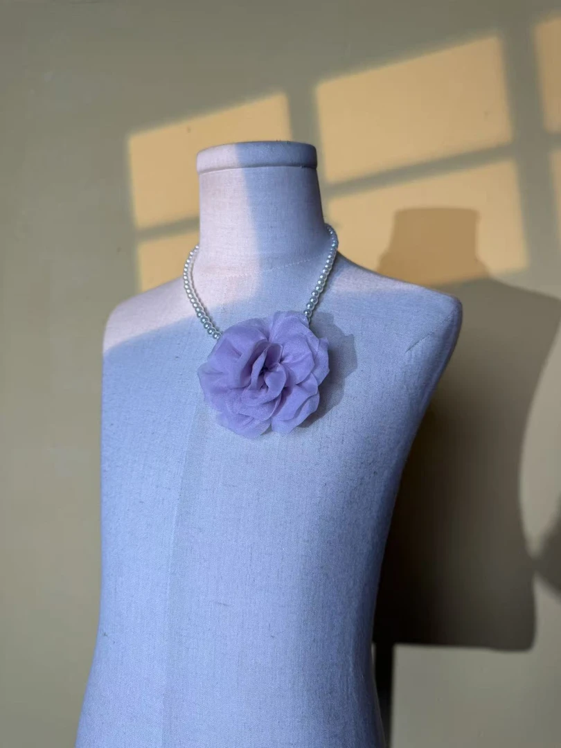 小珍珠花朵项链配饰金色欧美潮服搭配配件秀场百搭神器饰品紫色