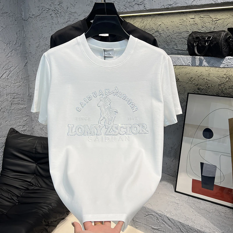 2025春夏新款男士时尚休闲圆领刺绣T恤简约潮流百搭情侣夏季半袖