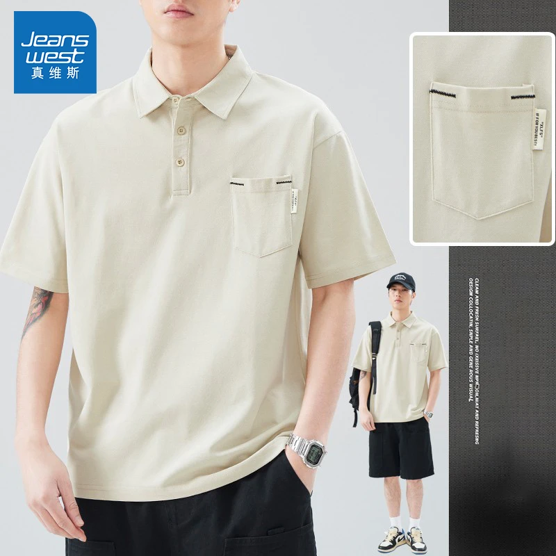 Jeanswest/真维斯潮流百搭宽松polo衫男夏季薄款休闲简约短袖上衣