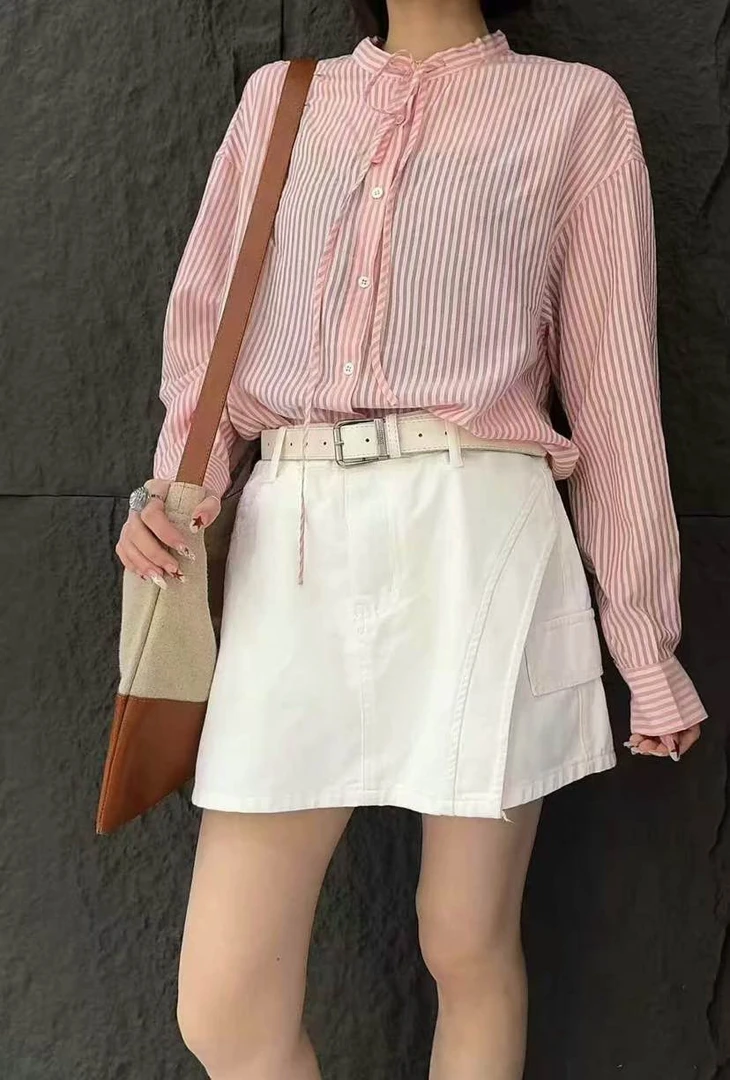 系扣薄款慵懒风成人高腰半身裙韩版女士风muji风