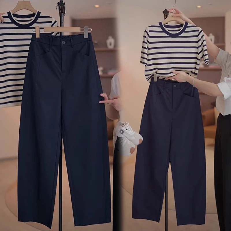 舒柔特九分气球裤女2025年夏季薄款新款后松紧高腰冰丝休闲香蕉裤