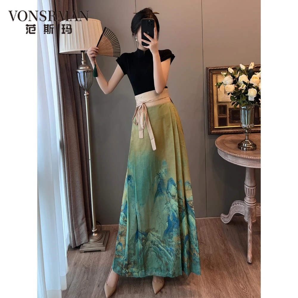 新中式国风女装明制改良汉服绿色马面裙两件套装半身裙2025新款夏