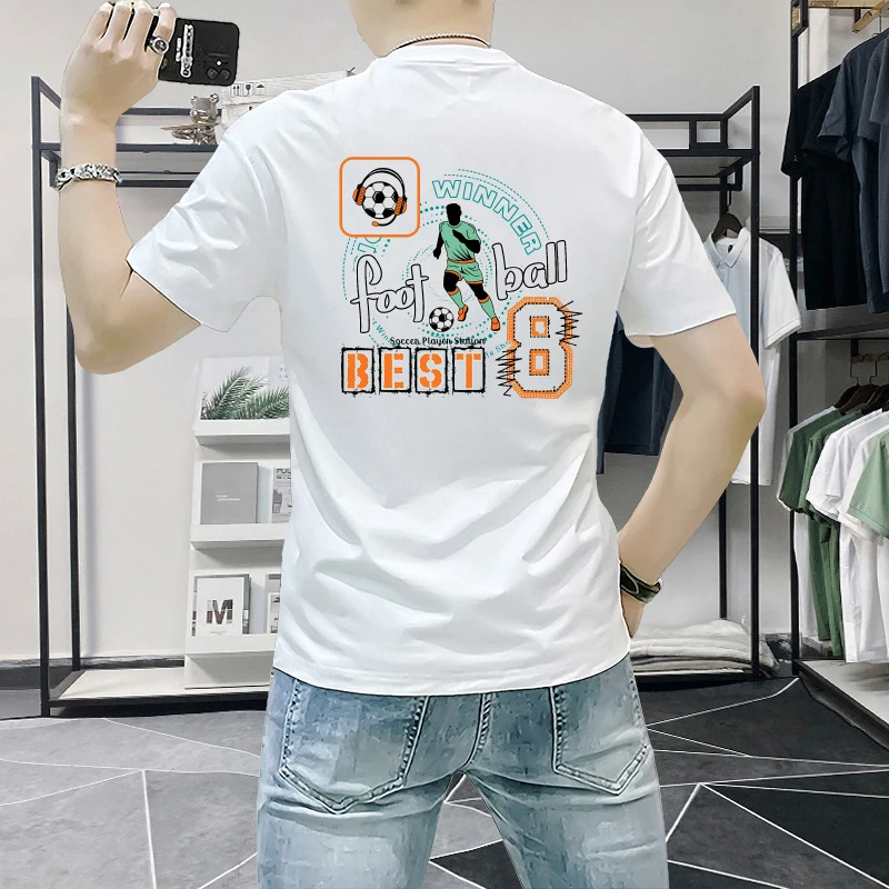 潮牌男装短袖t恤男夏季新款国潮时尚休闲印花男士半袖ins修身圆领