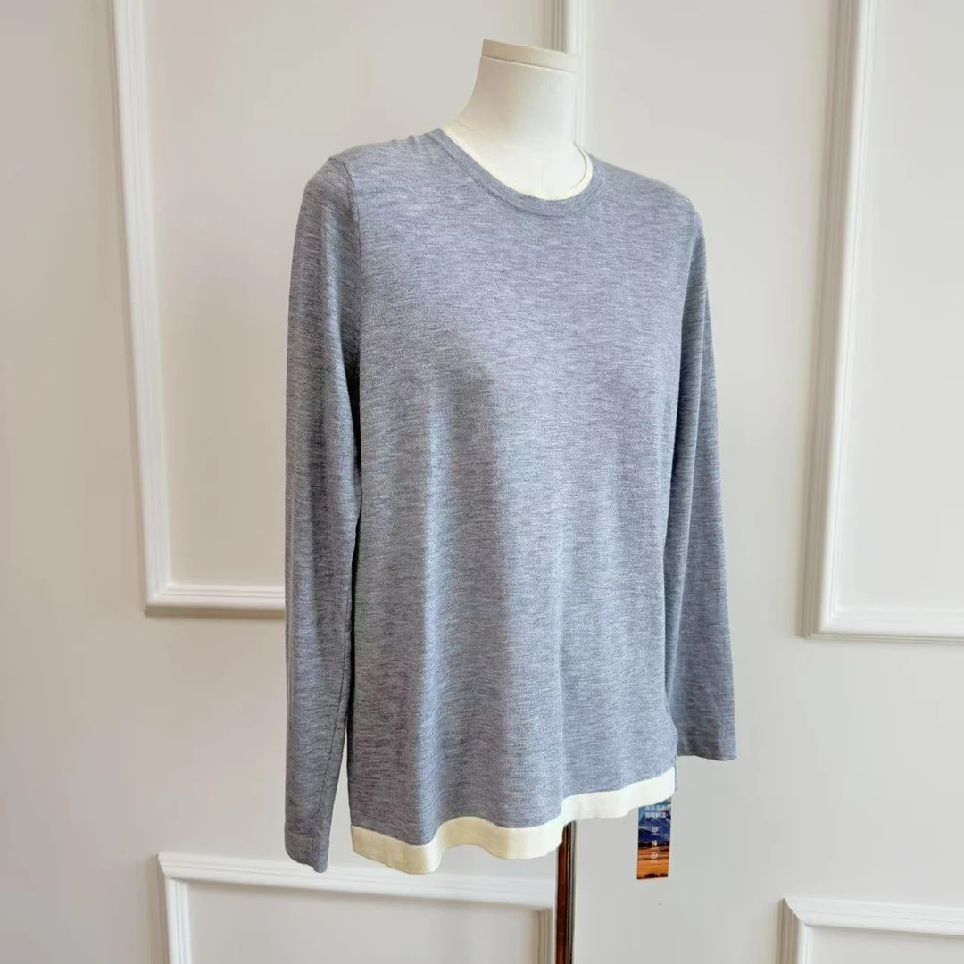 【Latti】时髦撞色纯色针织衫基础打底简约圆领时尚长袖套头衫