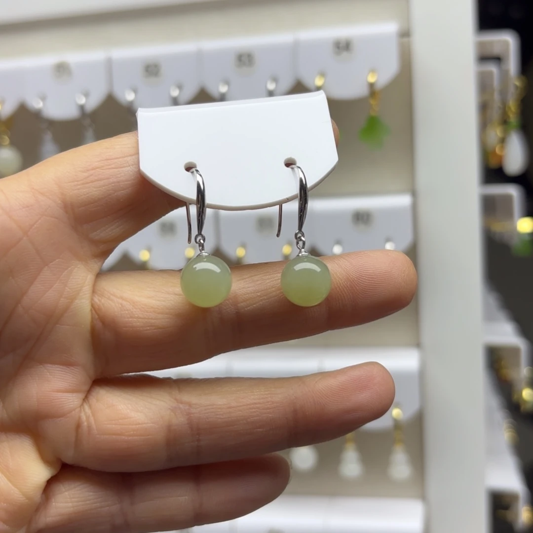 和田玉银S925镶嵌耳饰