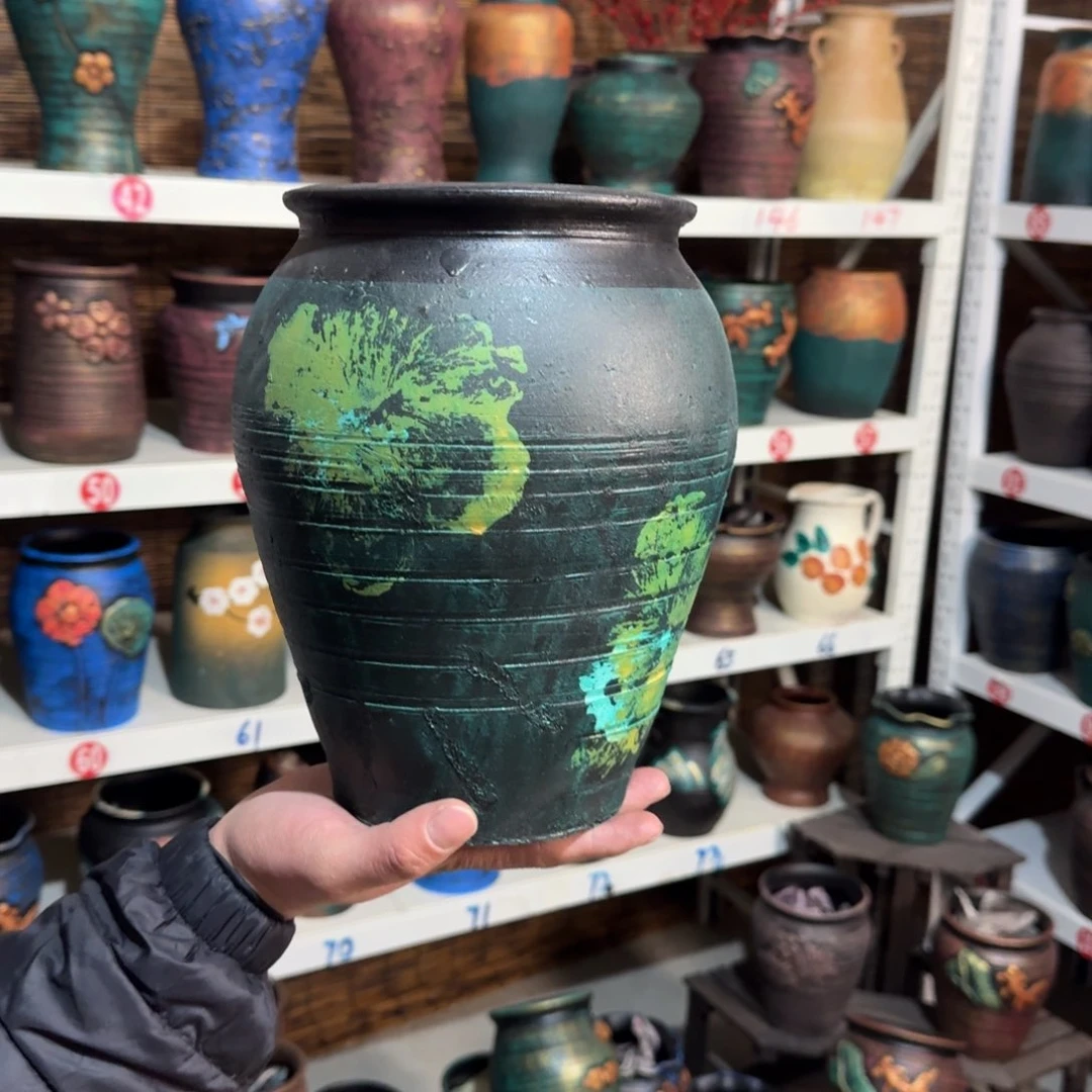 红陶红陶浮雕花盆炸炸炸